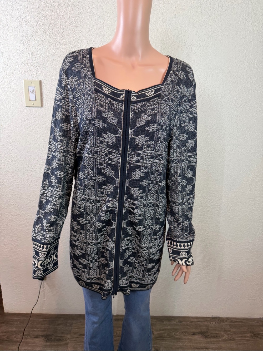 Peruvian Connection Women's Gray Patterned Teddy Jacket xl - Picture 4 of 13